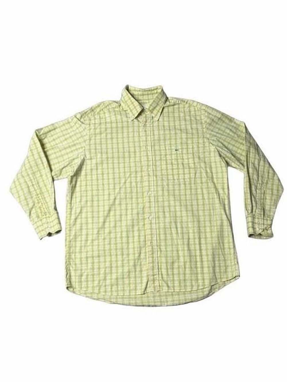 Lacoste Plaid Button Down Shirt Size 44 Yellow Green Long Sleeve